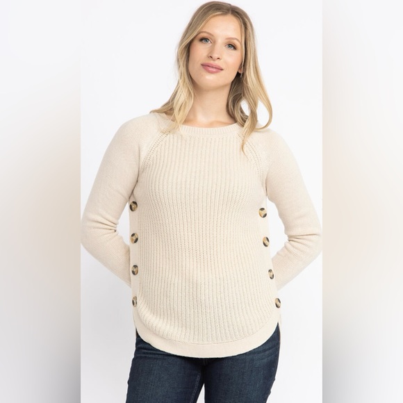 Warehouse One women’s size M side button curved hem knit pullover - Picture 1 of 9